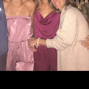 Pink Satin Off-Shoulder Romper